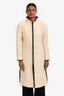 Pre-loved Chanel™ 2000 Cream/Black Wool Blanket Stitched Zip Coat Size 38