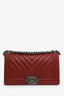 Pre-loved Chanel™ 2014-15 Burgundy Calfskin Chevron Quilted Medium Boy Flap Bag