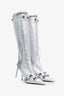 Balenciaga Silver Leather Studded Pointy Cagole Boots Size 35