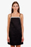 Prada Black Satin Crystal Embroidered Mini Dress Size 38