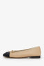 Pre-loved Chanel™ Beige/Black Leather Cap Toe CC Ballet Flats Size 36.5