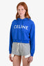 Celine Blue Cotton Cropped Logo Hoodie Size XS