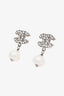 Pre-loved Chanel™ 05A Silver Tone Gunmetal CC Crystal Faux Baroque Pearl Dangle Earrings