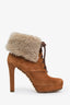 Gucci Brown Suede Fur Trim Lace-Up Boots Size 38