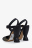 Salvatore Ferragamo Black Leather Glitter Ankle Strap Heels Size 6