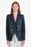 Veronica Beard Navy Lamb Leather Silver Button Dicky Blazer Size 4