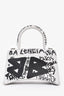 Balenciaga White Graffiti XS Hourglass Top Handle Bag with Strap