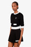 Prada Black/White Logo-Embroidered Cropped Short Sleeve Sweater Size 38