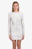 Balmain White Crystal Beaded Long Sleeve Mini Dress Size 40