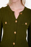 Chloe Olive Green Cotton Cable Knit Gold Buttoned Cardigan Size XS