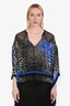 Roberto Cavalli Blue/Black Silk Patterned Sheer Blouse Size 40