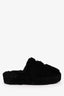 Pre-loved Chanel™ Black Interlocking CC Logo Shearling Platform Slippers Size 37