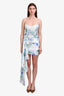 Katie May White/Blue Floral Print Satin Strapless Mini Dress with Drape Size M