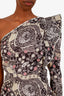 Isabel Marant Etoile Navy/Tan Patterned One Shoulder Ruffle Blouse Size 36