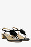 Jimmy Choo Black Leather Flower Mirror Block Heel Size 41