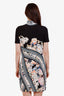 Roberto Cavalli Black/Navy Printed Short Sleeve Mock Neck Dress Size 42