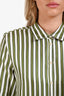 Massimo Alba Green/White Silk Striped Button-Up Long Sleeve Top Size L