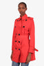 Burberry London Red Nylon Double Breasted Trench Coat Size 38 with Belt