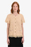 Pre-loved Chanel™ Beige Cotton Blend Fringe Short Sleeve Owl Button Top Size 38