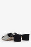 Pre-loved Chanel™ Silver/Black Woven PVC Leather Bow Mules Size 38
