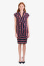 Pre-loved Chanel™ 2012 Runway Navy/Red Cotton Striped Rare Jewel Buttoned Dress Size 36