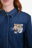 Stella McCartney Blue Denim Tiger Embroidered Button Up Shirt Size 42