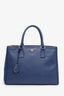 Prada Navy Saffiano Double Zip Medium Galleria Tote with Strap