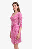 Diane von Furstenberg Pink/White Patterned Wrap Midi Dress Size 4