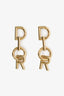 Christian Dior Gold Tone Vertical Logo Drop Earrings