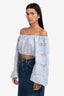 Love Shack Fancy Light Blue Floral Print Square Neck Long Sleeve Top Size S