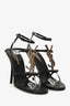 Saint Laurent Black Leather Antique Gold Cassandra Sandal Heels Size 36.5