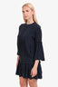 Miu Miu Navy Silk Ruffled Detail Midi Dress Size 40