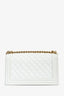 Pre-loved Chanel™ 2017 18 White Quilted Lambskin Medium Boy Bag