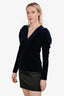 Ganni Royal Blue Velvet Deep V-Neck Long Sleeve Blouse Size S