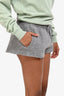 Miu Miu 2024 Grey Wool Cashmere Logo Embroidered Shorts Size 42
