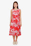 Carolina Herrera Pink/White Floral Print Sleeveless Midi Dress Size 8
