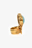 Bague cocktail artistique Saint Laurent dorée/turquoise, taille 6