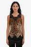 Dolce & Gabbana Leopard Print Silk Black Lace Sleeveless Blouse Size 40