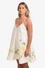 Zimmermann Cream Green Floral Hem Linen Sleeveless Mini Dress Size 2