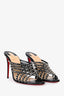 Christian Louboutin Black Leather Silver "Marthaspike" Crossover 100 Slides Size 37.5
