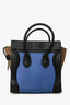 Celine Blue/Brown/Black Suede and Leather Micro 'Luggage' Tote With Top Handles