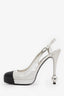 Pre-loved Chanel™ Black/White Leather Pearl CC Platform Heels Size 39