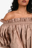 Christian Dior 2023 Cruise Brown Silk Off The Shoulder Pleated 3/4 Sleeve Top Size 2 US