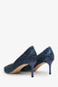 Jimmy Choo Blue Coarse Glitter Romy Pointed Toe Pumps Size 40