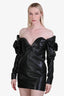 Saint Laurent Black Leather Bustier Pouf Sleeve Mini Dress Size 38