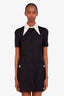 Prada Black Satin Wool Collared Crystal Embellished Mini Dress Size 36