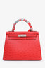 Hermès 2018 Géranium (D5) Ostrich Sellier Kelly 28 with Strap + Twilly