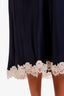Doen Navy Silk Lace Midi Skirt Size XXL