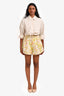 Zimmermann Cream/Green Linen Floral Bow Detail Shorts Size 0