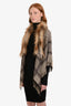 Gucci Brown Wool Silk Blend Fox Fur GG Survie Shawl